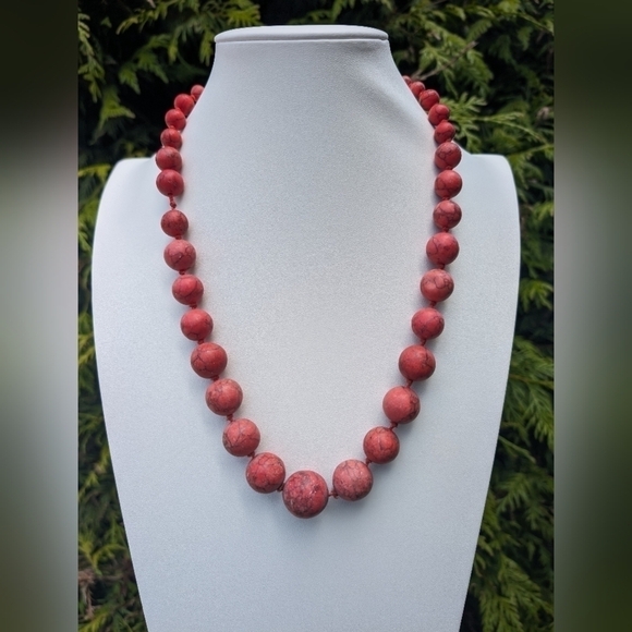 Vintage Handmade Moroccan Frosted Red Turquoise Bead Unique Necklace - Picture 2 of 7